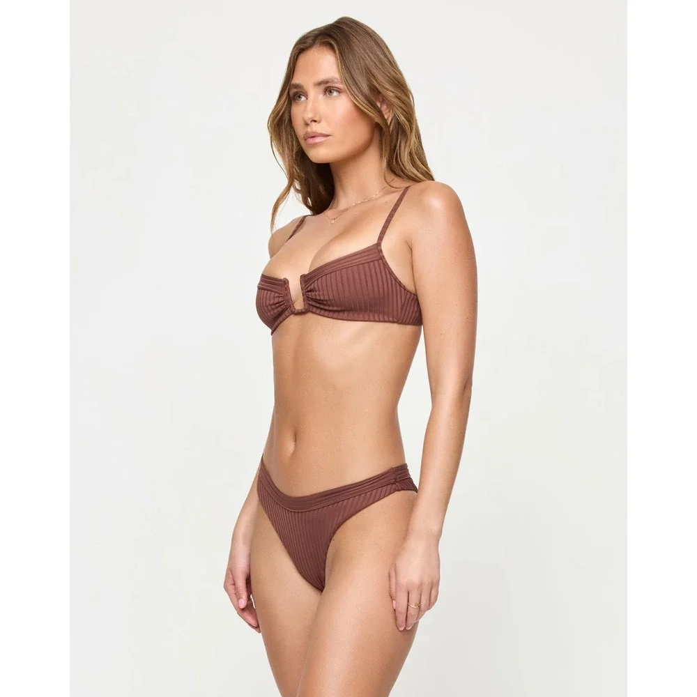 NEW L*Space Ribbed U-Wire Bikini Top Chocolate Brown Eco Chic Swimwear